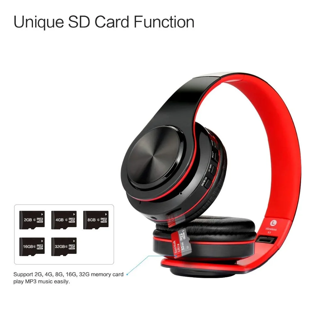 Наушники Bluetooth Складные Hi Fi глубокие басы Беспроводные наушники с микрофоном и