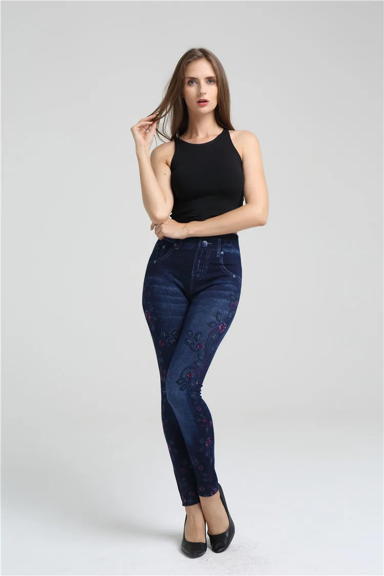S-XL, высокие эластичные женские леггинсы, имитация черных котов, джинсы с узором, модные тонкие бесшовные штаны, брюки, Джинсовые леггинсы