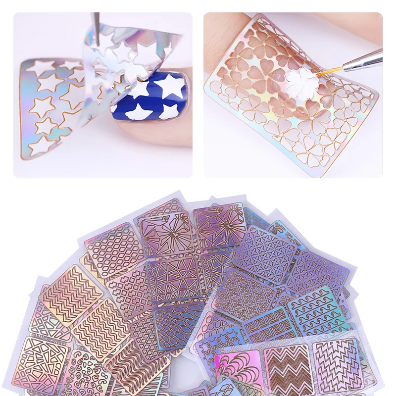 24 шт. лазерные полые трафареты для ногтей|stencil stickers|tip guidesnail vinyls |