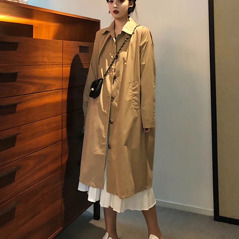 Женская тонкая ветровка в стиле ретро черная свободная куртка Длинная le77 весна