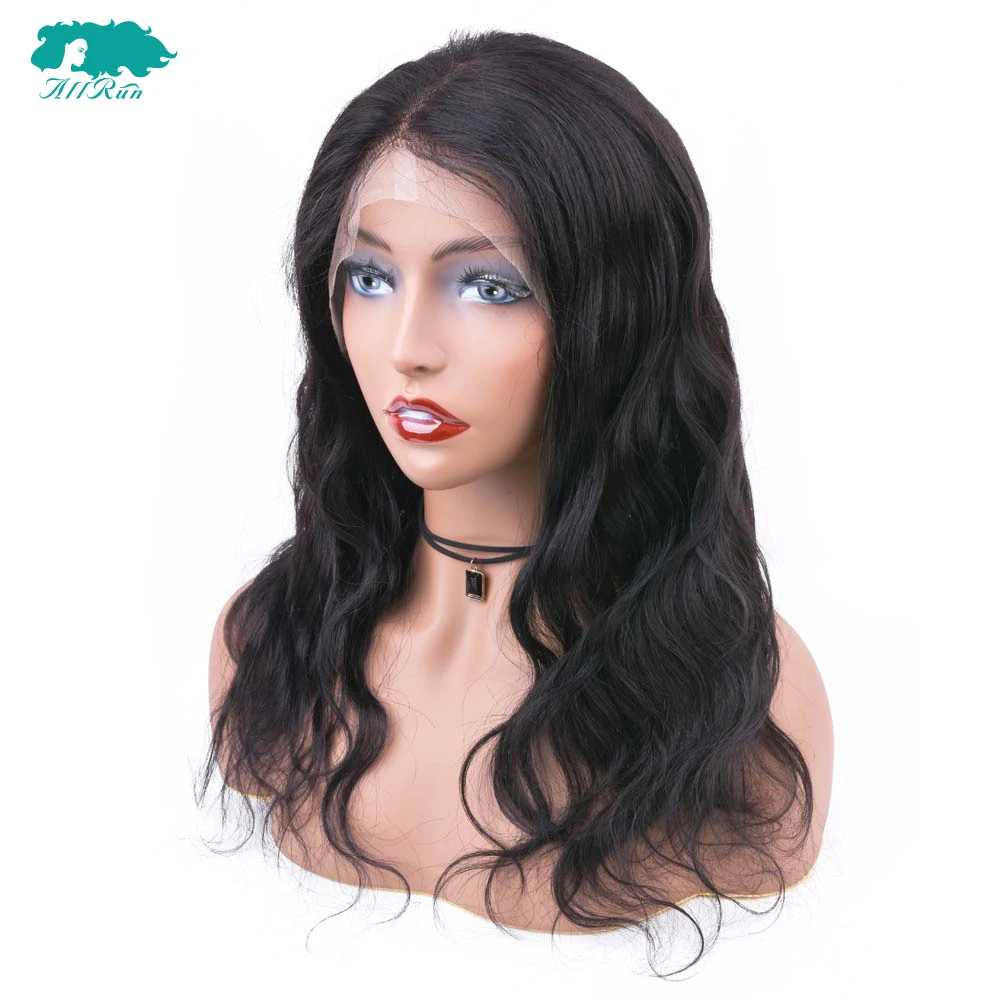 Allrun Body Wave Lace Frotnal Wig One Pack Front Human Hair Wigs 8&quot-20&quot Malaysian Weave 360 Frontal Non Remy | Шиньоны и парики