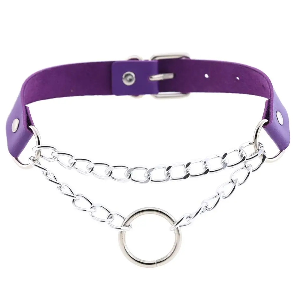 purple Женское, мужское, панк, преувеличенное, ручная работа, цепочка, колье, фетиш, Круглый, металлический, кожаный воротник, связывание, жгут, ожерелье - Окраска металла: purple