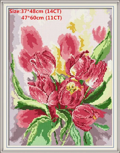 Pink tulip Китайская вышивка крестиком подушка вышивка крестиком цветок водорастворимый холст напечатанный холст картина Joy Sunday Счетный крест Diy - Цвет: Pink tulip