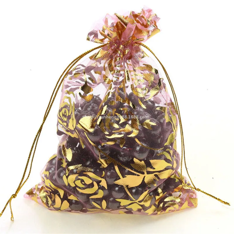 50pcs 11x16CM Jewelry Packaging Organza Bags Gold Rose Gift Packing Pouch Wedding Favors and Gifts Supplies 8ZSH334 | Дом и сад