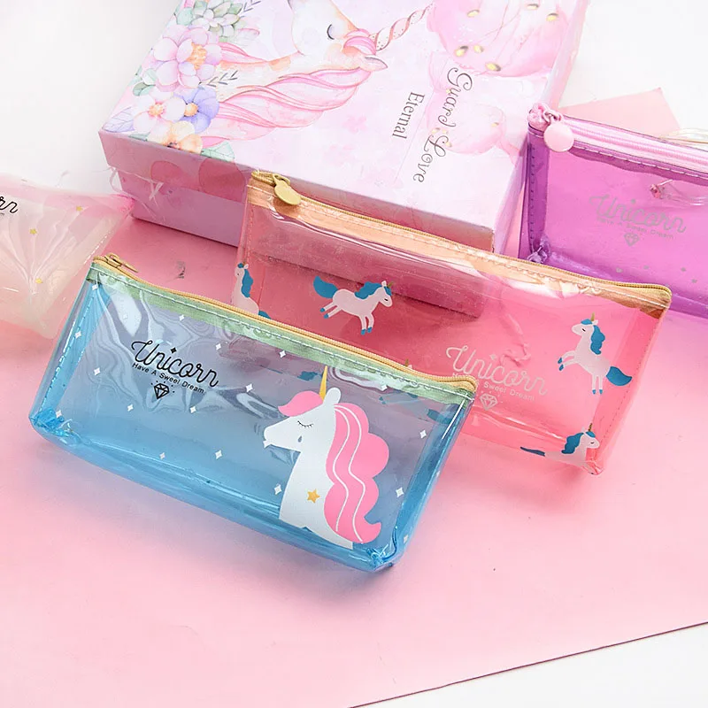 1 шт. мультяшный Единорог пенал Толстый ПВХ прозрачный Карандаш сумка коробка для