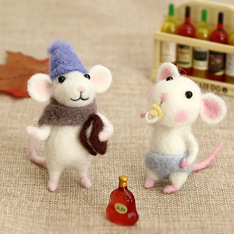 Non-Finished Felt Kit Girls Children Kids DIY Gift Mouse Wool Needle Felt Toy Doll Wool Felting Poked Needle Kit Package