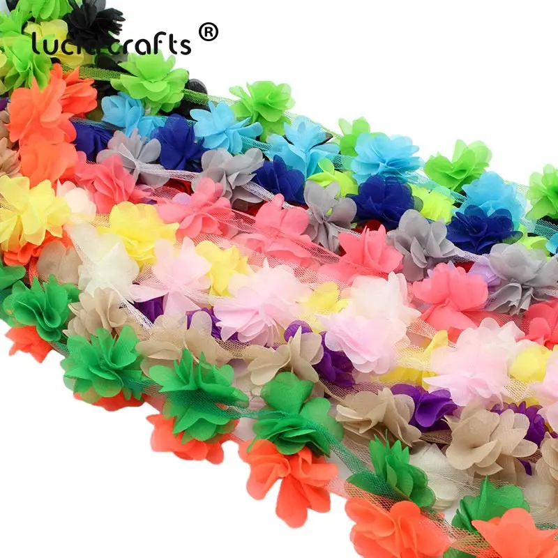 Распродажа! Lucia crafts 6 ярдов/партия 5 см 3D шифоновое цветочное кружевное платье с