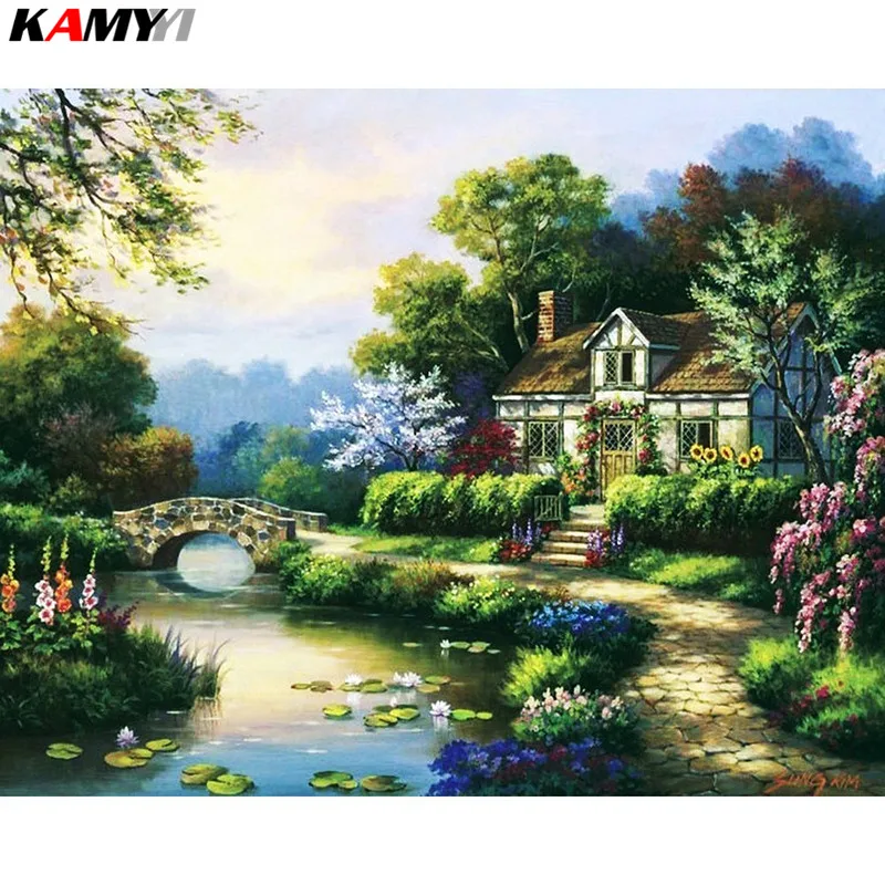

5D DIY Diamond Embroidery Landscape Round Full Drill Diamond Painting Rhinestone Handmade Mosaic Garden Decoration XY1