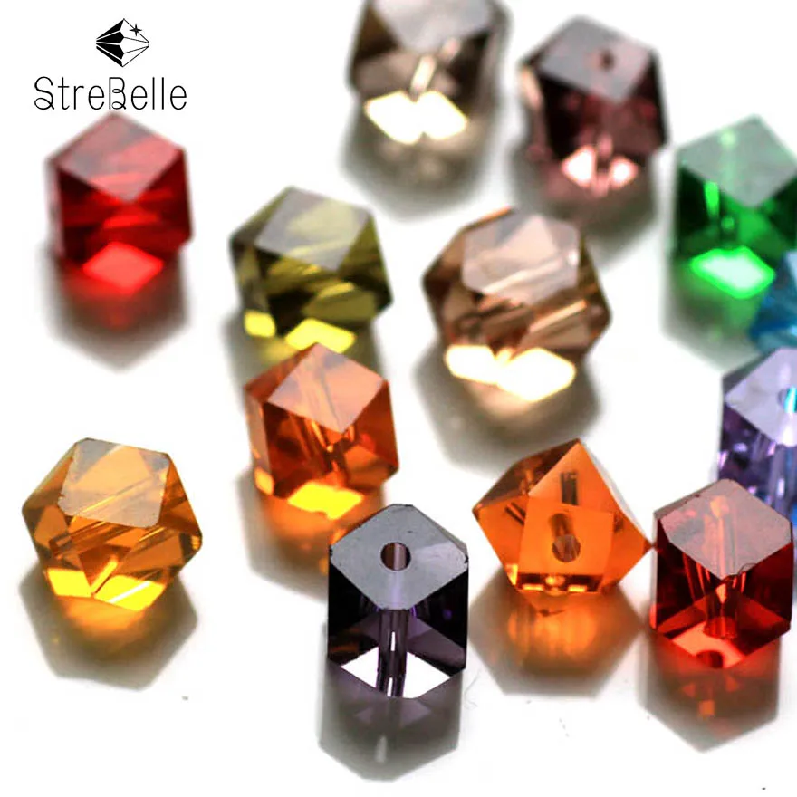 

100pcs 12fa 8x8mm Cube Facet Crystal Glass Loose Spacer Beads for Jewelry Making Wholesale Multicolors
