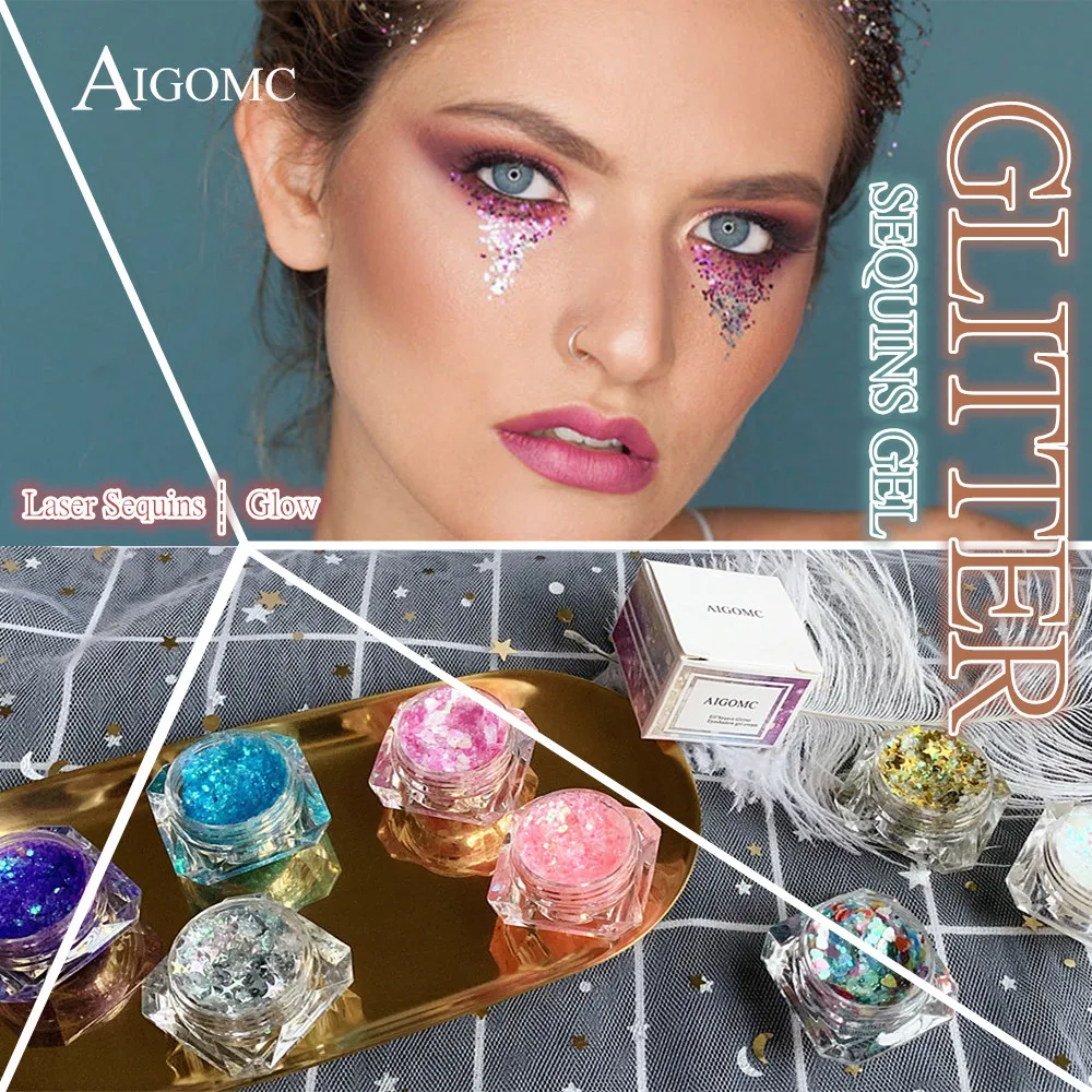 Aigomc блеск для глаз, для ногтей, волос, для тела, для лица, блеск, гель, искусство, вспышка, сердце, свободный крем с блестками, праздничные блестящие украшения, вечерние