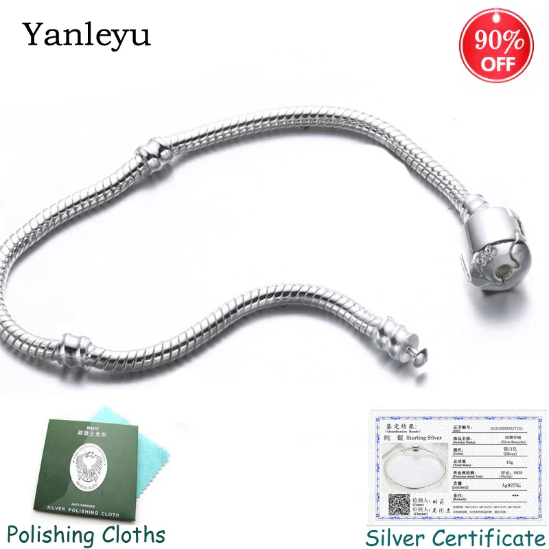 

Отправьте Серебряный сертификат! Yanleyu оригинальный цельный браслет из стерлингового серебра 925 пробы для женщин модные бусы DIY Ювелирные из...