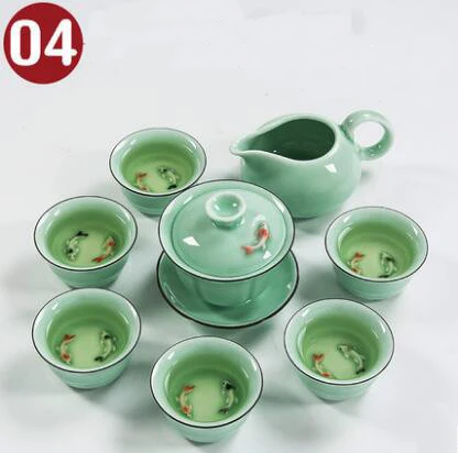 04 Чайный набор TANGPIN longquan celadon с рыбками, керамический чайник, керамическая чайная чашка, китайский чайный набор кунг-фу, посуда для напитков - Цвет: 04