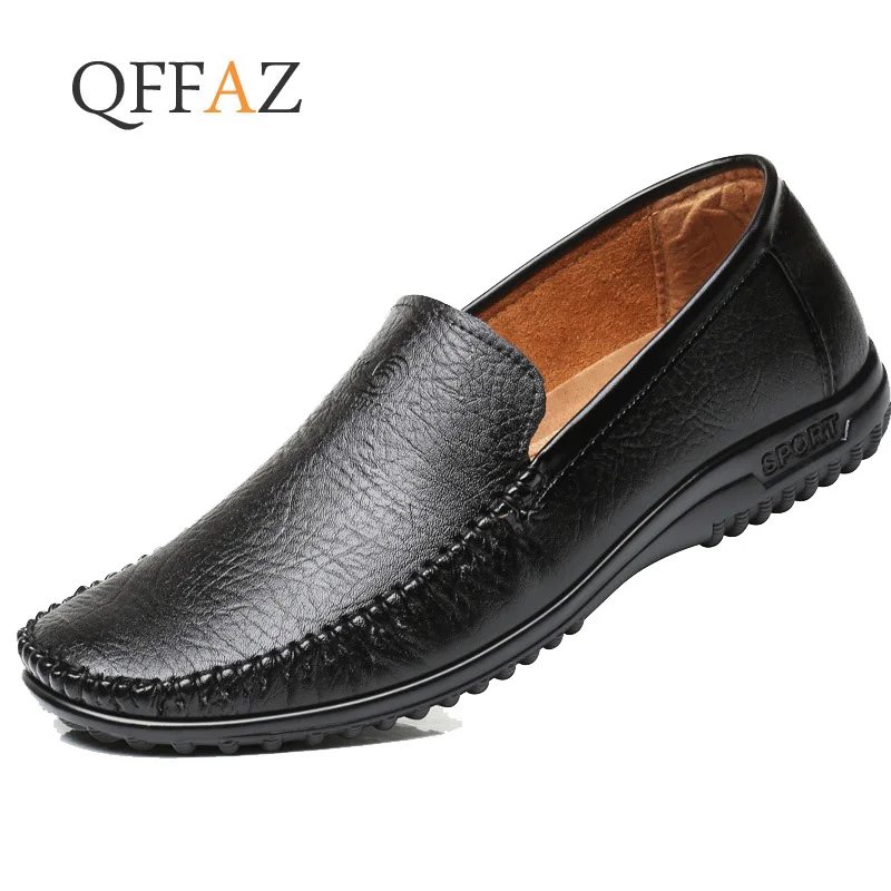 

QFFAZ Men Shoes Leather Soft Moccasins 2019 Men Flats Casual Shoes Slip On Driving Shoes For Men Loafers Male