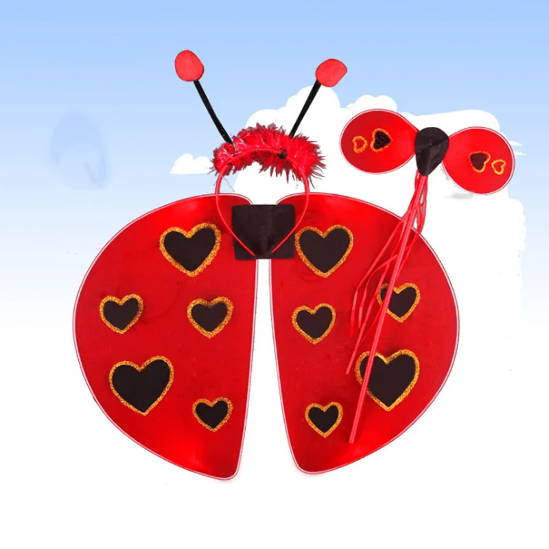 Children Party Angel Fairy Carnival Costumes Cosplay Bee Ladybird Wing Headband Wand Set Kids Performance Prop Christmas|Реквизит для