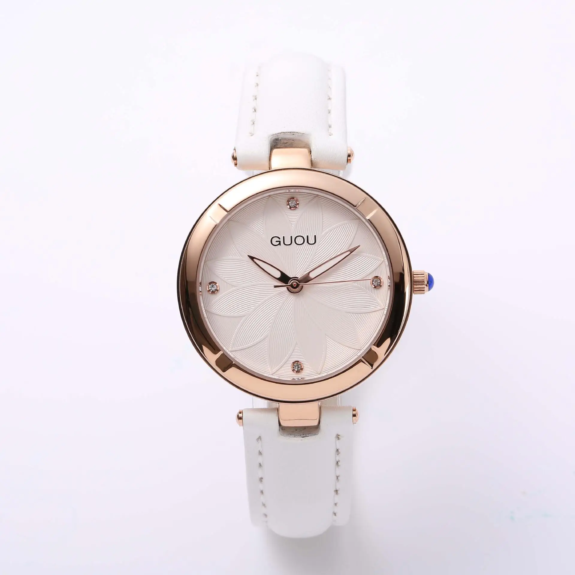 White Leather Бренд Guou роскошные женские часы из натуральной кожи или часы из розовой стали простые модные женские часы под платье Подарочное платье - Цвет: White Leather