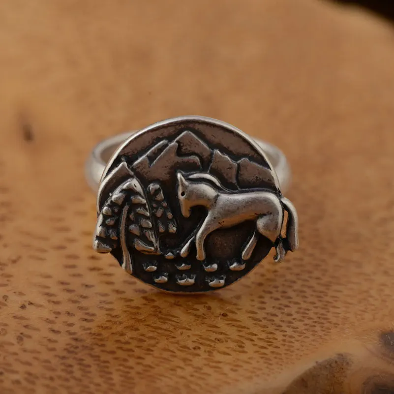 Женское кольцо из серебра 100% пробы регулируемый размер|thai silver ring|horse ringrings for women |