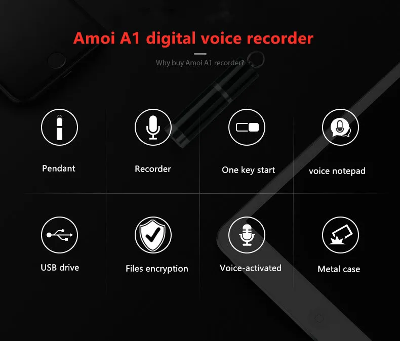 Amoi A1 mini USB Цифровой диктофон с функцией преобразования голоса, диктофон, usb-накопитель, u-диск, MP3 музыкальный плеер, ожерелье, подвеска