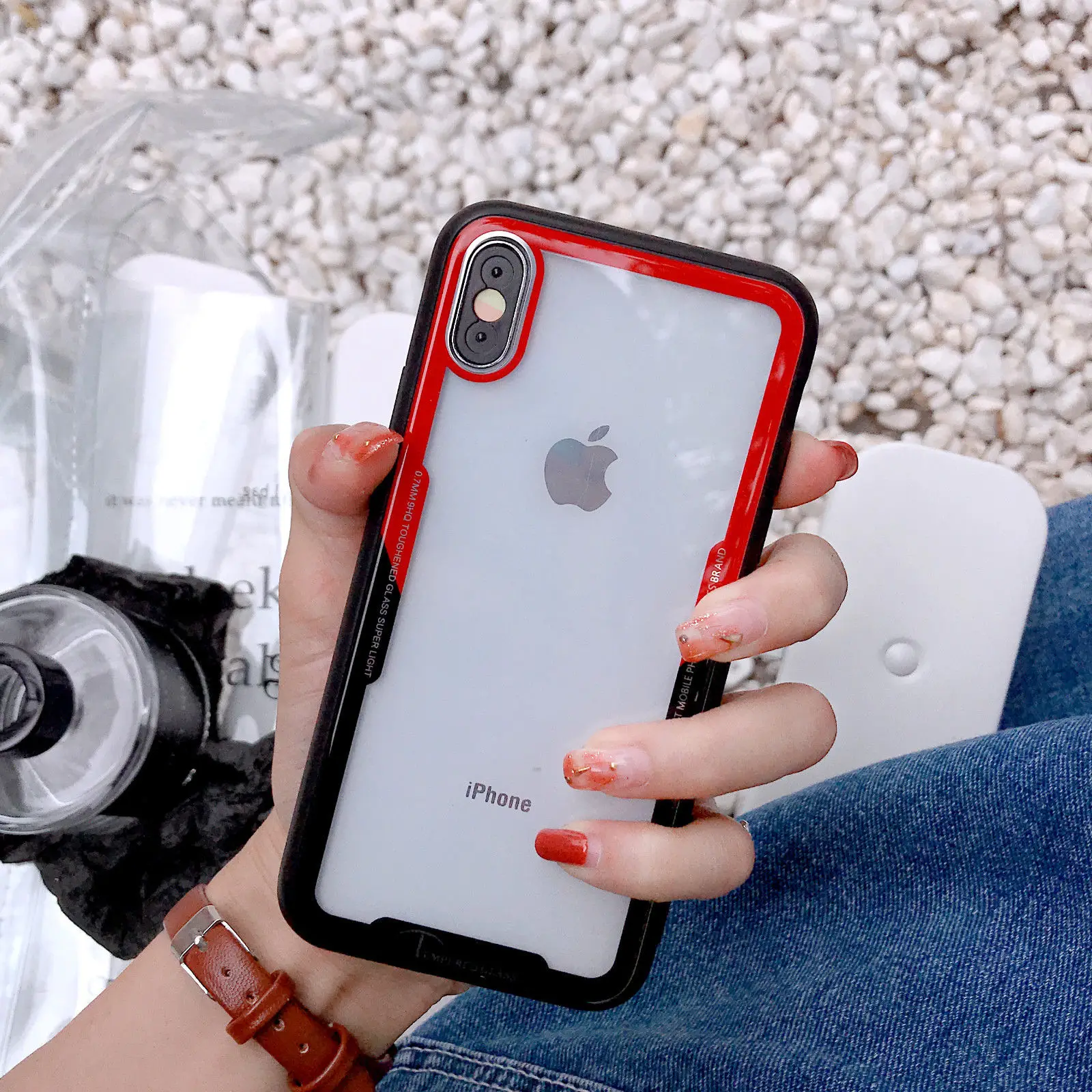 For iPhone X 8 6s 7 Plus Cover Hybrid Soft Silicone Bumper Clear Back Tempered Glass Case |