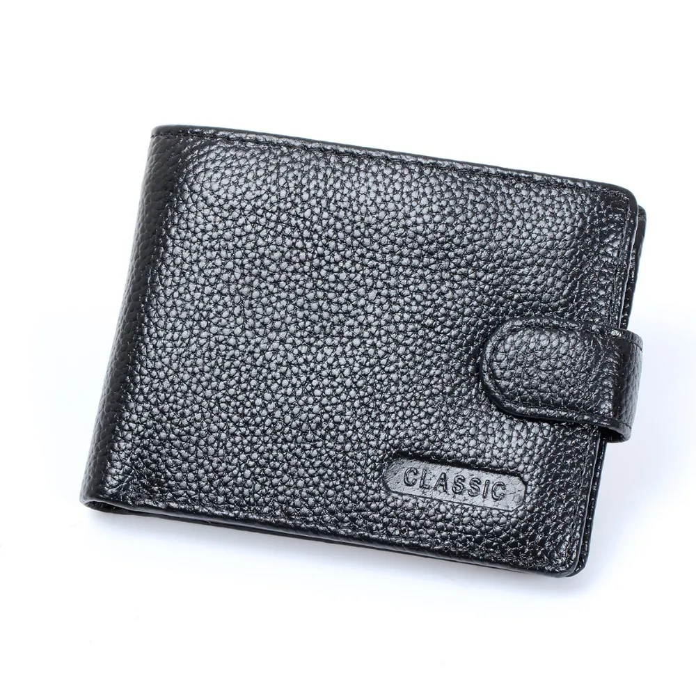 Мужской кошелек черный клатч двойного сложения из натуральной воловьей кожи для