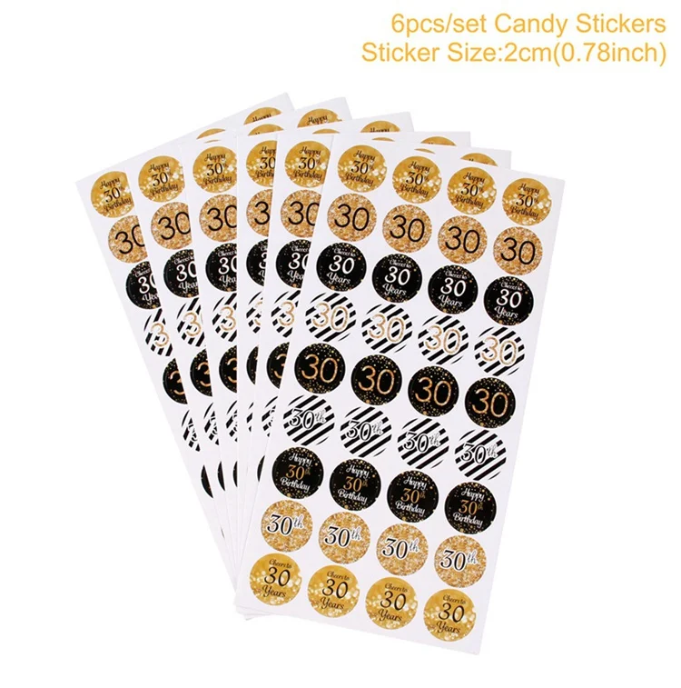 Paper Sticker 6pcs QIFU, черные, золотые шары, 30 лет, декоративные, вечерние, 30 лет, с днем рождения, вечерние, 30 лет, для взрослых - Цвет: Paper Sticker 6pcs