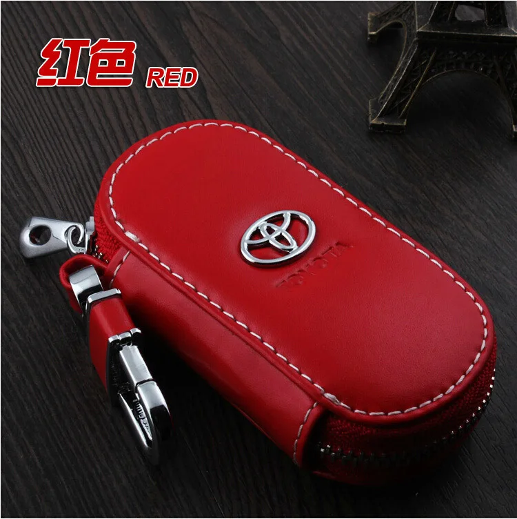 Красный Составной детали спирального кабели для Тойота Crown Corolla Camry RAV4 Yaris Hilux Prius Highlander Vios Кожаный Автомобильный брелок с цепь для ключей брелок чехол держатель ключа кошелечного типа - Название цвета: Красный