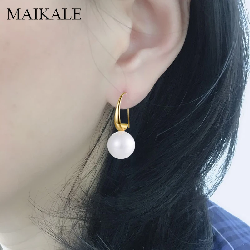 MAIKALE, классические серьги-гвоздики с пресноводным жемчугом для женщин, золотые, серебряные, Цветные Висячие серьги с жемчугом, Простые Ювелирные изделия, подарки