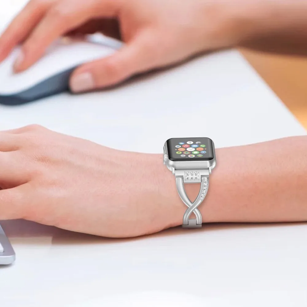 Бриллиантовый ремешок для Apple Watch 38 мм 42 мм 40 мм 44 мм браслет для женщин ремешок из нержавеющей стали для Apple Watch Series 5 4 3 2