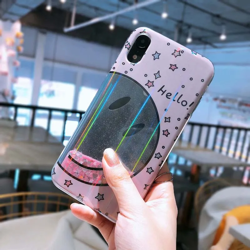 EVANKALX Smiling face Pattern Phone Case For iPhone 7 8 6 6S Plus X XS Quicksand beam XR XSMAX Capa |
