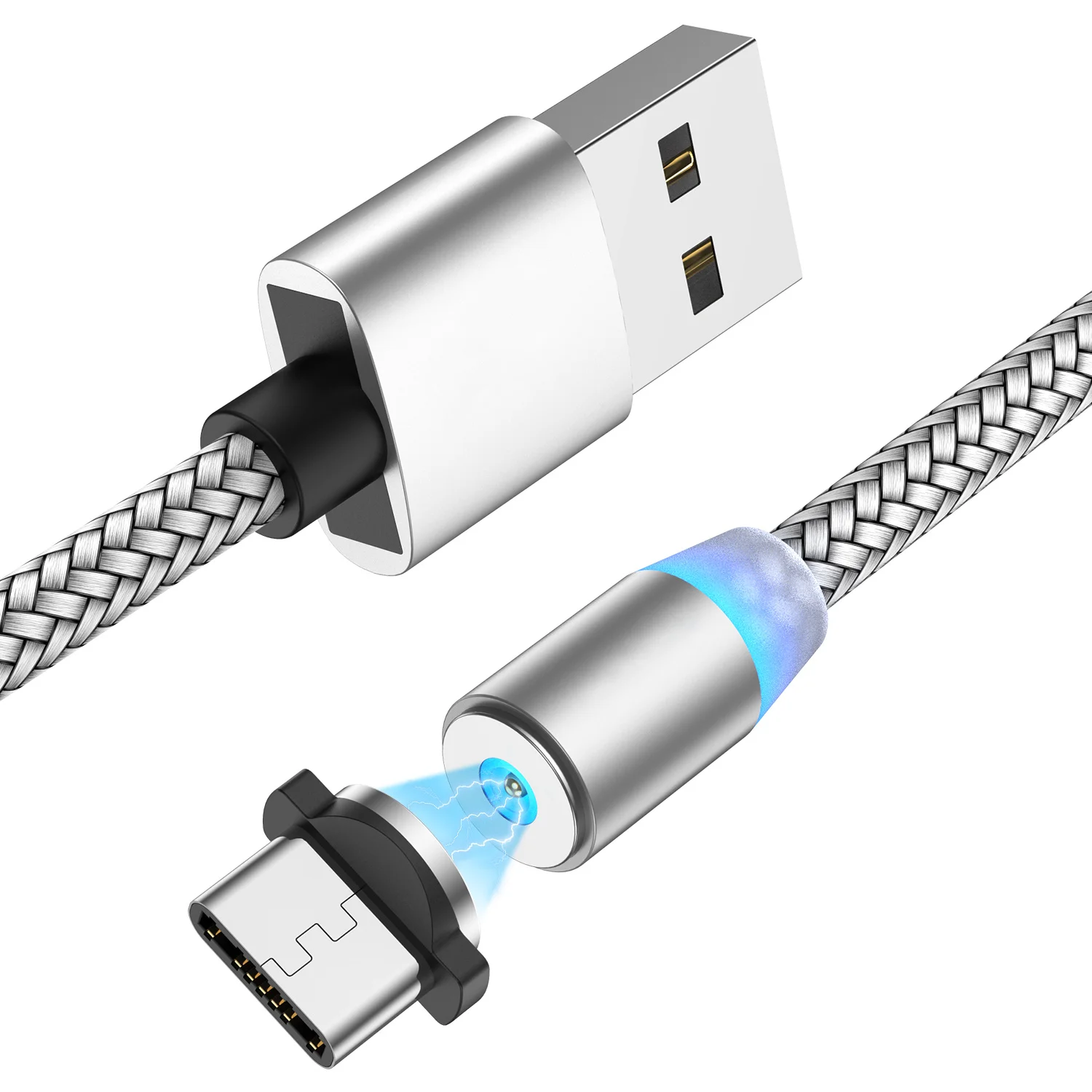Moskado USB кабель с магнитной зарядкой USB цифровой линии быстрой зарядки Micro usb кабель для передачи данных type C USB зарядки шнуры - Цвет: For Type C Silver