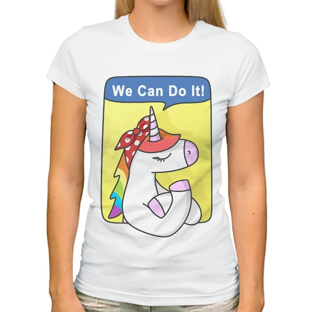 

JOLLYPEACH BRAND unicorn we can do it funny tshirt women 2018 summer new white casual short sleeve girl power t shirt