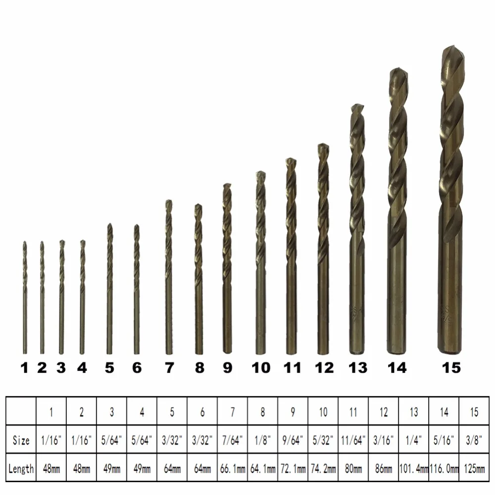 Mainpoint HSS сверла 15 шт. SAE высокого Скорость Сталь Металлообработка 1/16 &quot 3/8&quot
