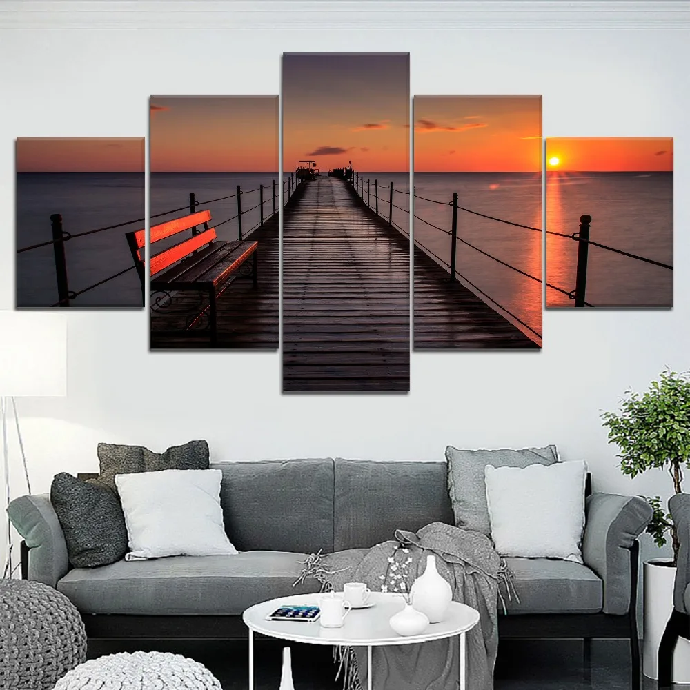 Пирс скамейка закат картина современный холст печать ТИП 5 панель модульный