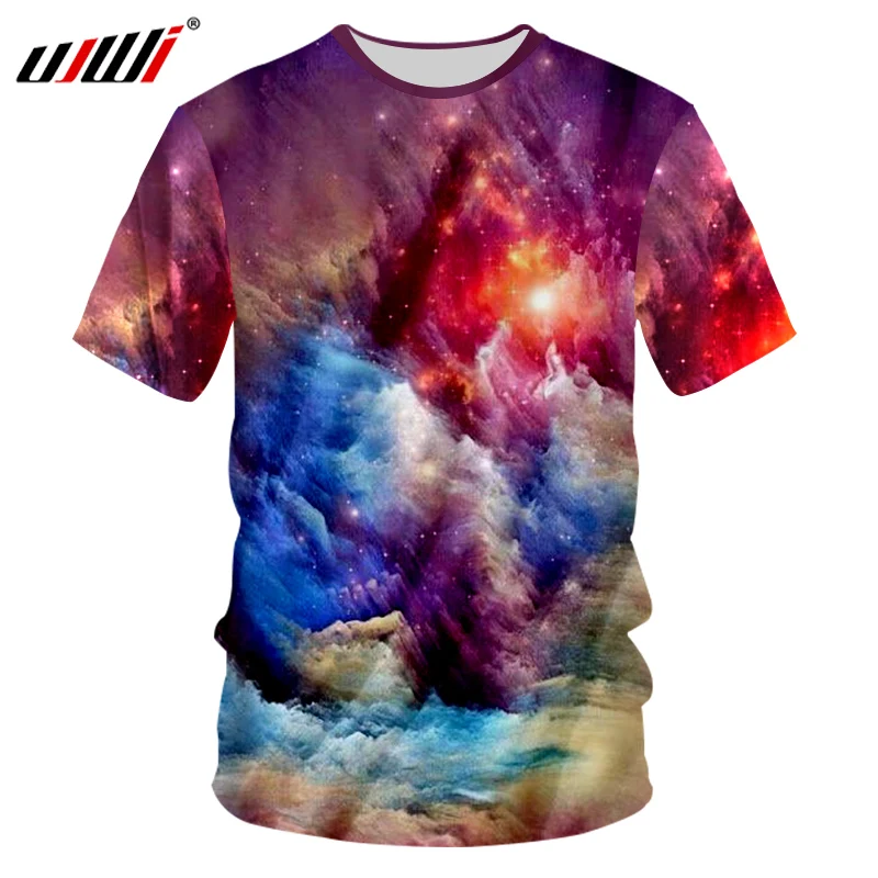

UJWI 2018 летняя модная мужская футболка 3D футболка с забавным принтом цветная космическая Повседневная футболка Harajuku Хип-Хоп Уличная одежда р...