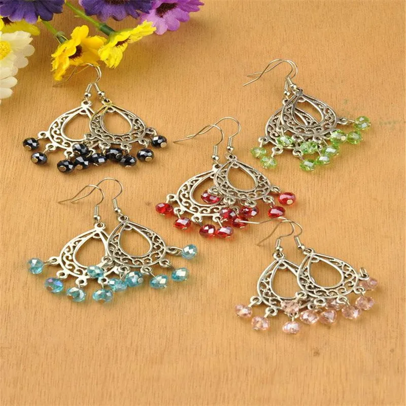 Серьги в тибетском стиле для люстры со стеклянными бусинами и латунными серьгами