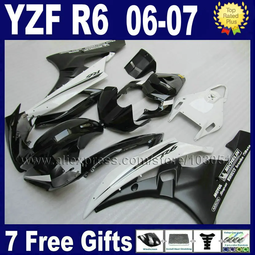 Набор обтекателей для мотоциклов YAMAHA YZF R6 06 07 YZFR6 2006 2007 пластиковые черные белые |