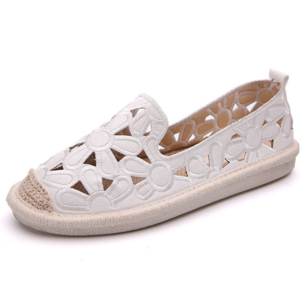 Соломенная обувь с вышивкой Женские туфли без шнуровки Espadrilles удобные лоферы