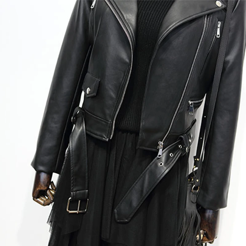 Куртка FTLZZ из ПУ кожи женская Черная байкерская верхняя одежда на молнии с