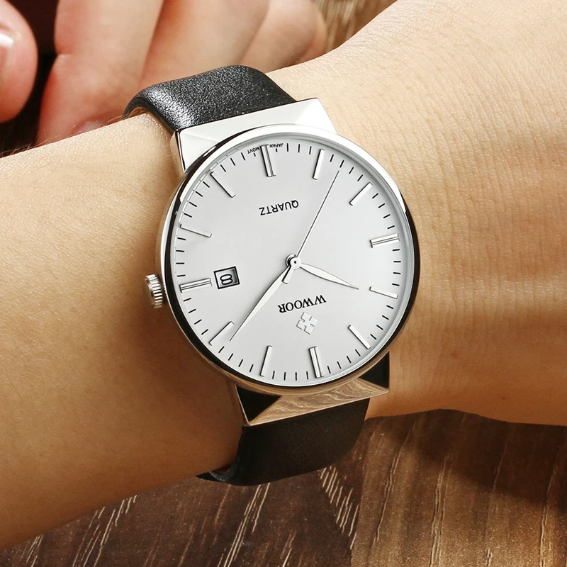 WWOOR Top Brand Watch Men Casual Quartz Date Fashion Creative Leather Waterproof Sport Wrist Relogio Masculino | Наручные часы