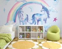 beibehang japanese cute beautiful rainbow unicorn pegasus wall interior decoration painting three dimensional wallpaper behang