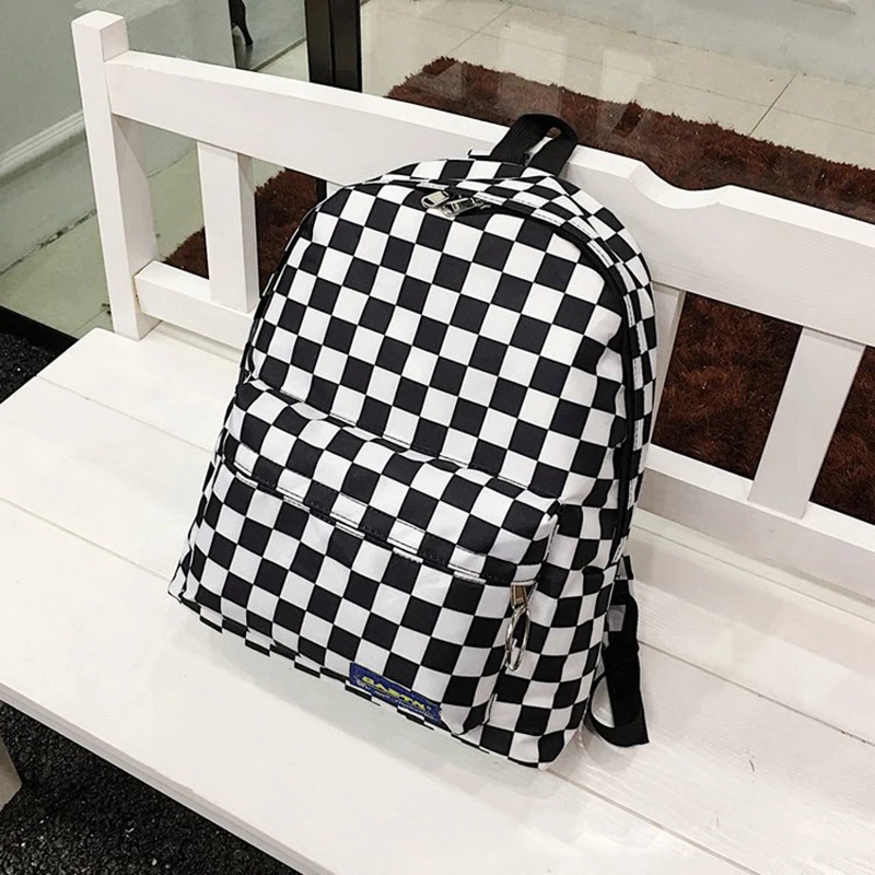 Backpack Black And White Plaid Printed Retro Bag Nylon Men Women Couple Student Campus Wind | Багаж и сумки