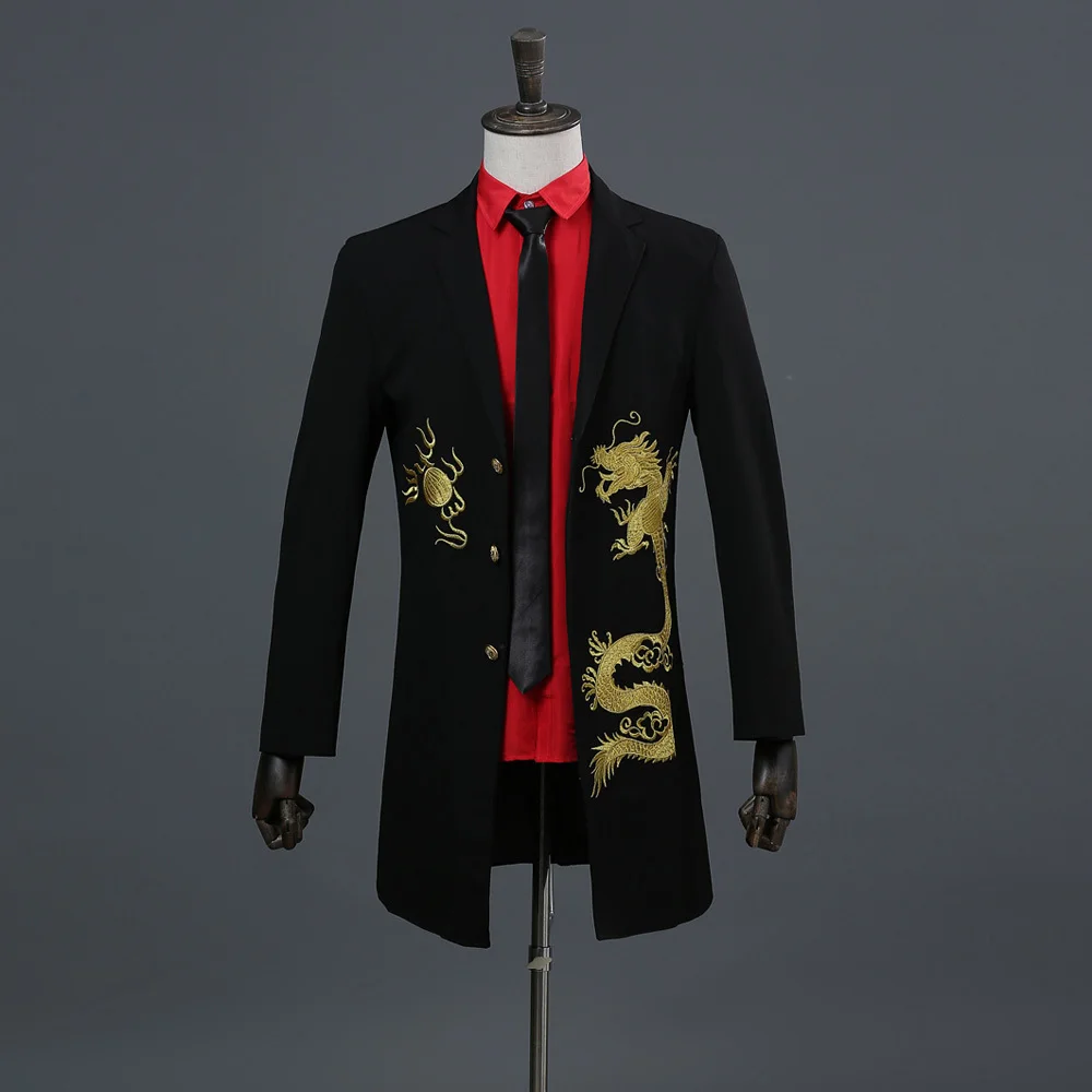 PYJTRL Для мужчин длинные Setion золотой дракон вязаный свитер куртка ночной клуб бар DJ