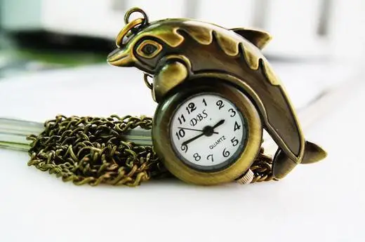 

10 pcs/lot vintage bronze Shark pendant Steampunk pocket watch necklace with chain Children gift free shipping