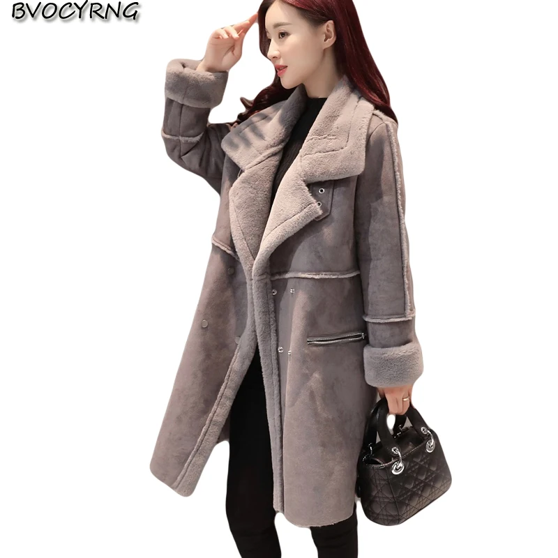 

New Han Edition Thickening Warm Winter Medium Style Lambs Wool Coat Deerskin Parka Female Temperament Leisure Outerwear Q859