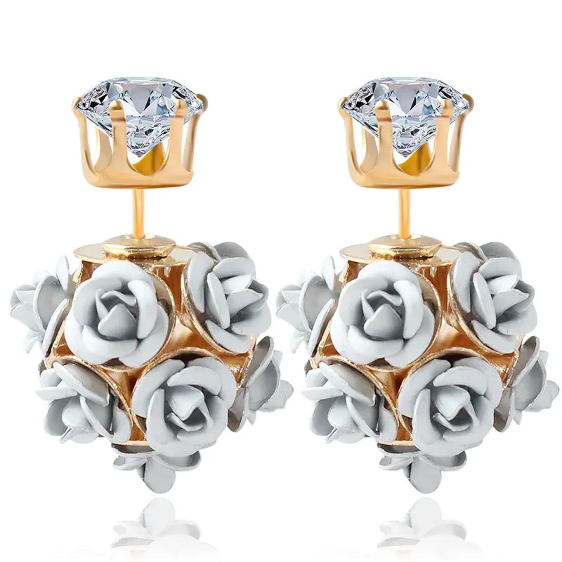 Fashion inflorescence flower and zircon romantic style double sided earring | Украшения и аксессуары