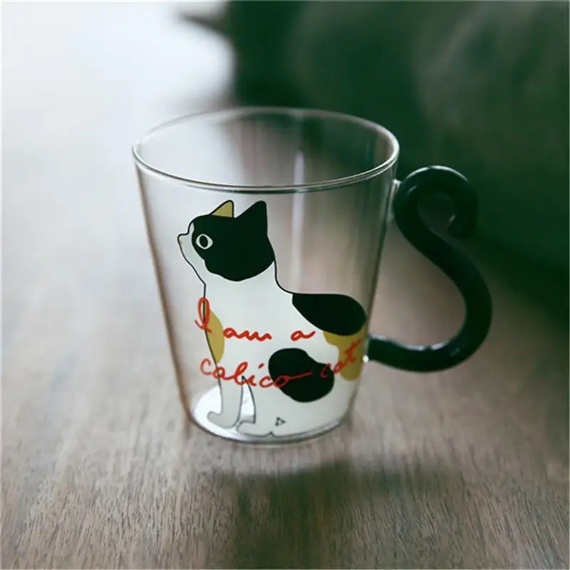 Кошачья форма, печать, стеклянная чашка для воды, печатная кошка, термостойкая молочная стеклянная чашка, соковая стеклянная кружка, питьевая утварь
