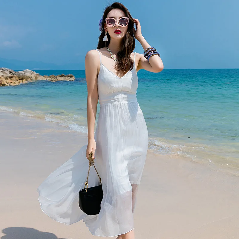 Летнее платье женское длинное белое Бохо шелковое с открытой спиной Vestidos