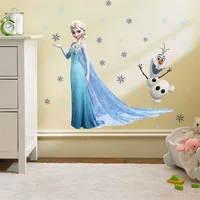 Мультфильм diy Холодное сердце принцесса Эльза Анна наклейки на стену девочка детская комната фон украшения Съемный Плакат для детской спал...