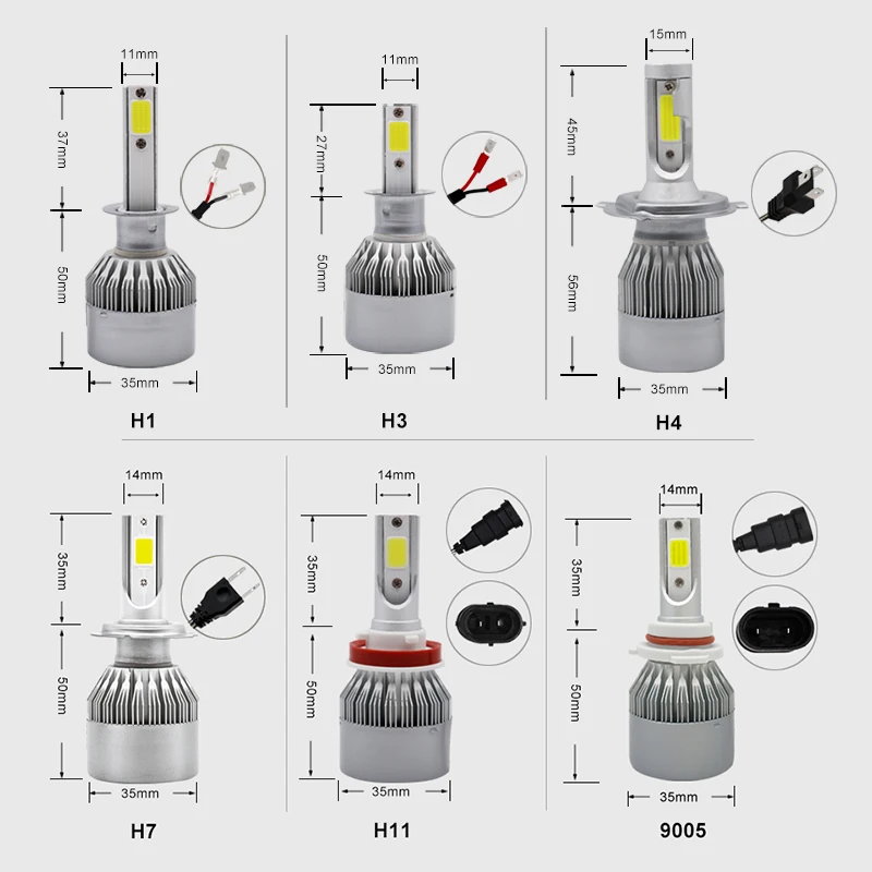 

2 PCS Car H4 LED H7 Headlight Bulbs H1 H3 H11 880 9005 Hb3 9006 Hb4 Headlamp Kit 12V 72W 3800LM IP68 Auto C6 LED Lamp Light Bulb