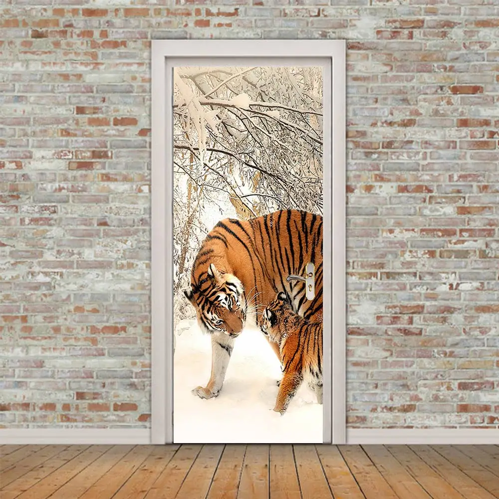 Новые 3D креативные наклейки на дверь снежного тигра s самоклеющиеся DIY плакат, Декор для дома спальни гостиной ПВХ водонепроницаемый стикер на стену