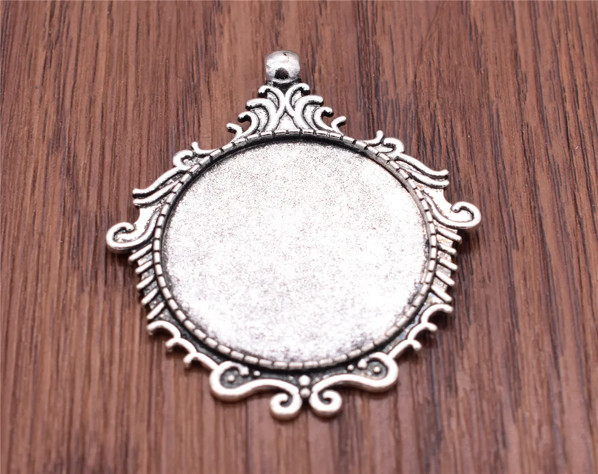 

2pcs 35mm Inner Size Antique Silver Plated Simple Style Cabochon Base Setting Charms Pendant-E4-02